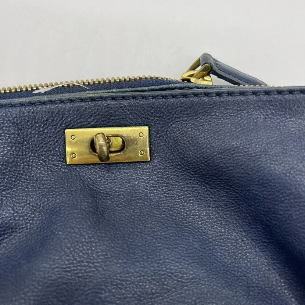 J Crew Blue pebbled Leather Shoulder Bag Adjustable Strap turn lock